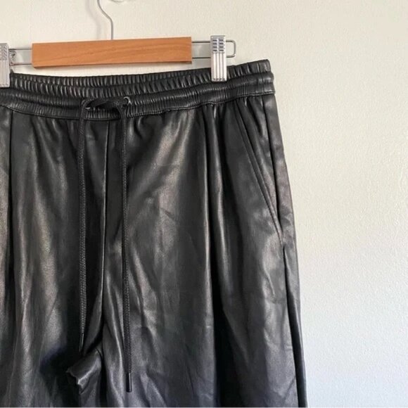 ZARA Faux Leather Black Drawstring Joggers - Picture 3 of 6